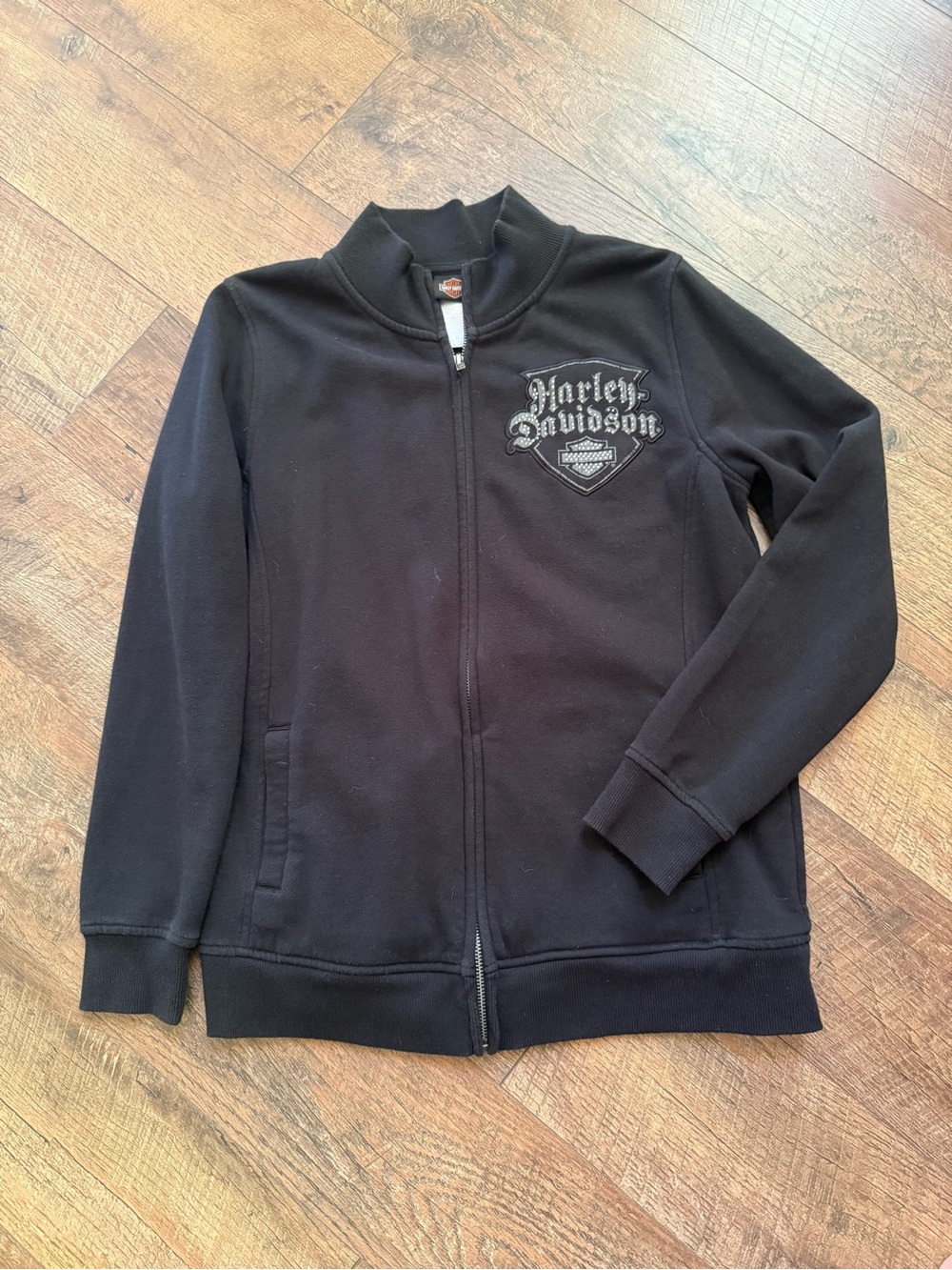 Harley-Davidson Black Zip Front Sweatshirt with Rhinestone Logo Detail